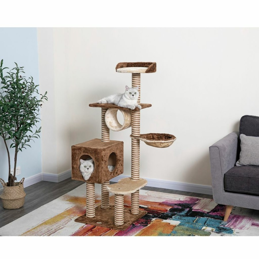 Clearance * Go Pet Club 55.75 In. Cat Tree Furniture, Beige/Brown