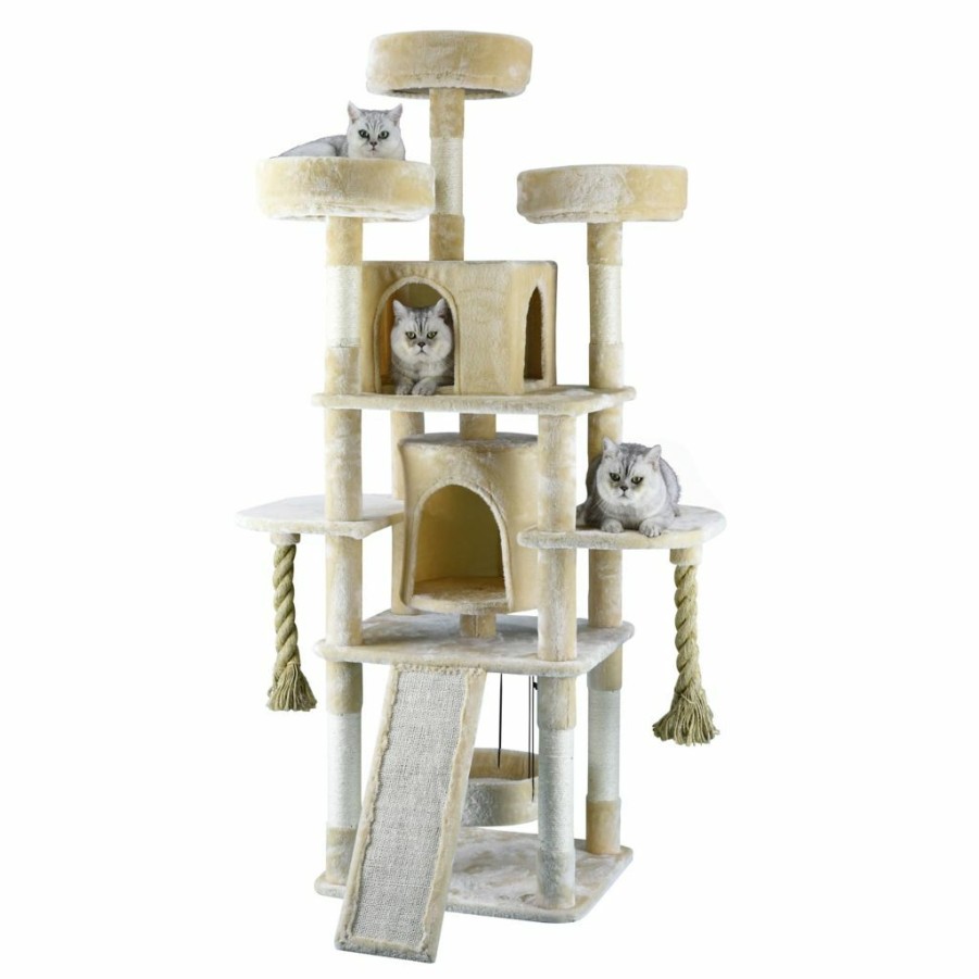 Best * New! Go Pet Club 70 In. Jungle Rope Cat Tree House With Sisal Covered Scratchers, Compressed Wood, Faux Fur Finish, Beige