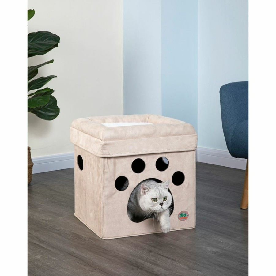 Clearance * New! Go Pet Club Comfy Cat Cube Bed, Paw Print