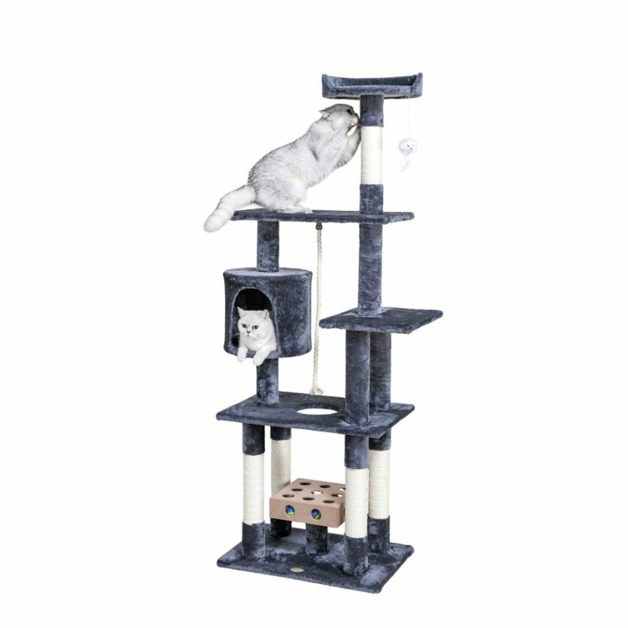 New * Go Pet Club 67 In. Iq Busy Box Cat Tree Condo With Sisal Covered Scratching Posts, Compressed Wood, Faux Fur Finish