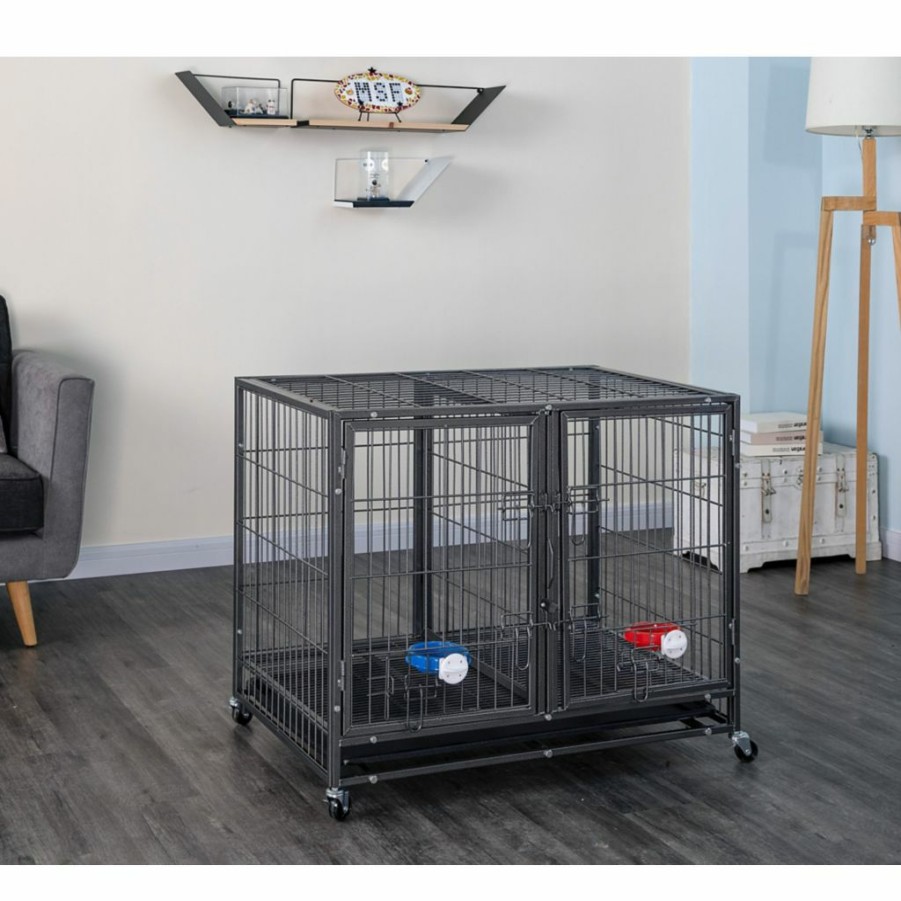 Wholesale * New! Go Pet Club Heavy-Duty 2-Door Metal Stackable Dog Crate With Divider, 37 In.