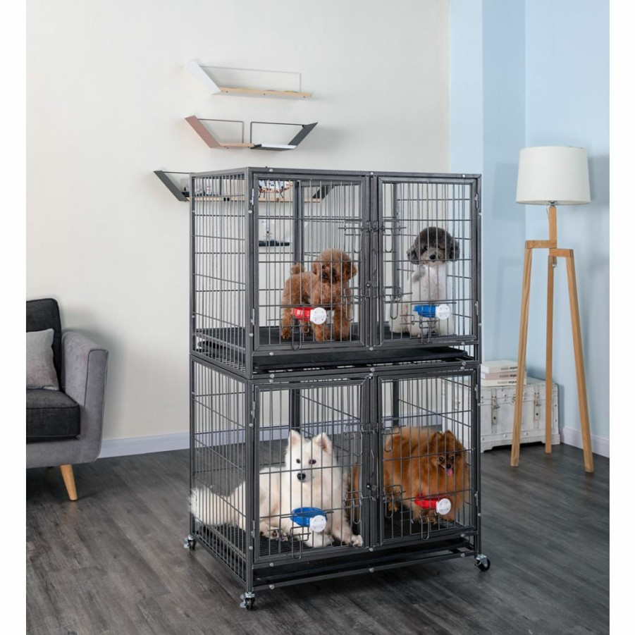 Wholesale * New! Go Pet Club Heavy-Duty 2-Door Metal Stackable Dog Crate With Divider, 37 In.