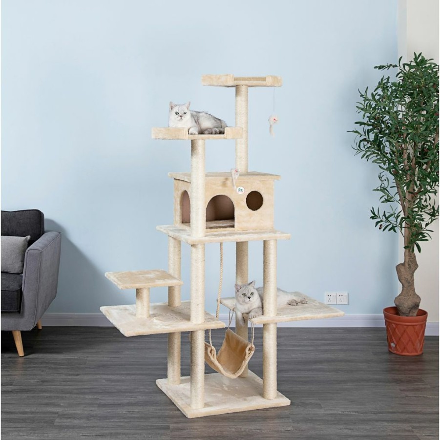 New * Go Pet Club 72 In. Cat Tree Condo Furniture, Beige