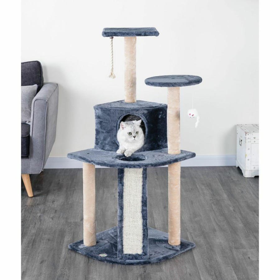 New * Go Pet Club 47 In. Kitten Cat Tree Condo With Scratching Board, Compressed Wood, Faux Fur Finish