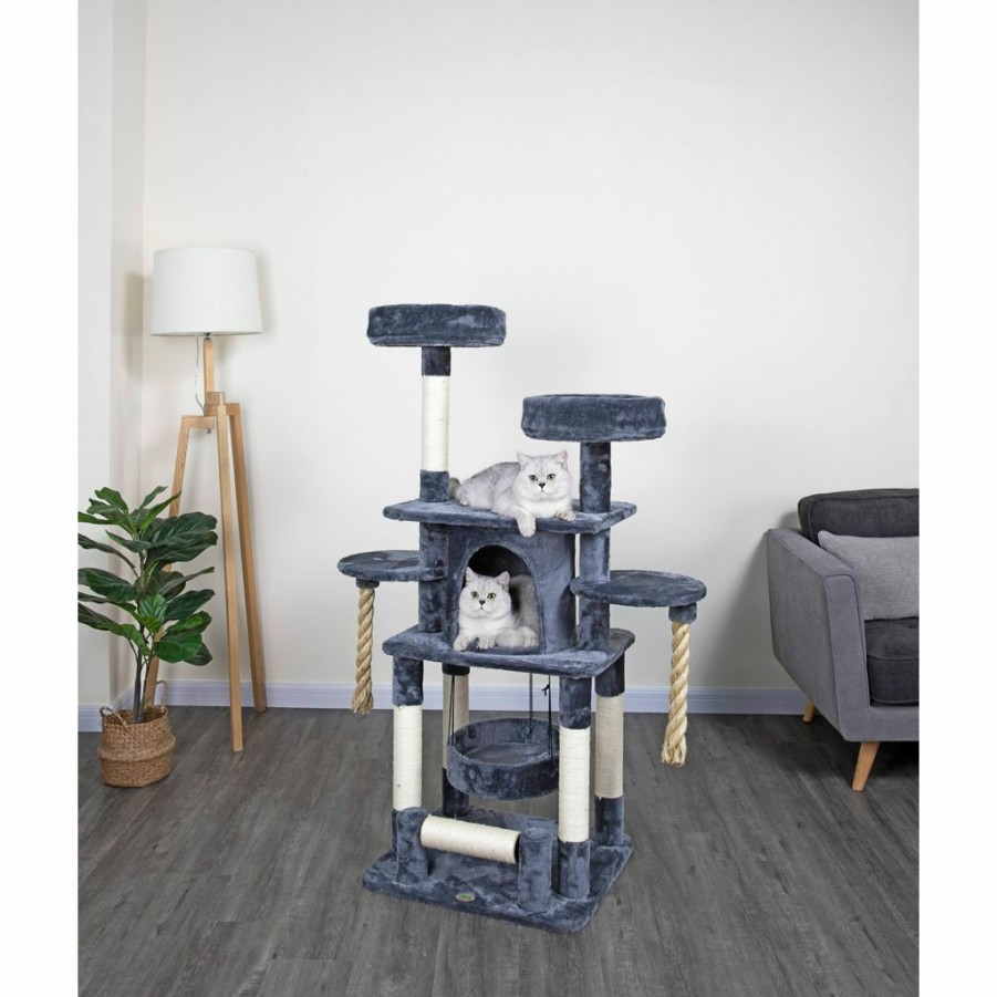 New * New! Go Pet Club 57.5 In. Jungle Rope Cat Tree With Sisal Covered Posts And Two Ropes, Compressed Wood, Faux Fur Finish, Gray