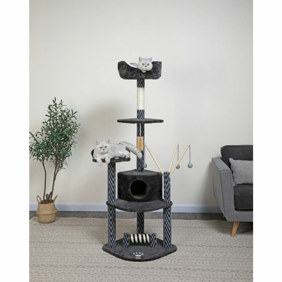 Best * Go Pet Club 62 In. Cat Tree Condo Furniture, Grey/Black