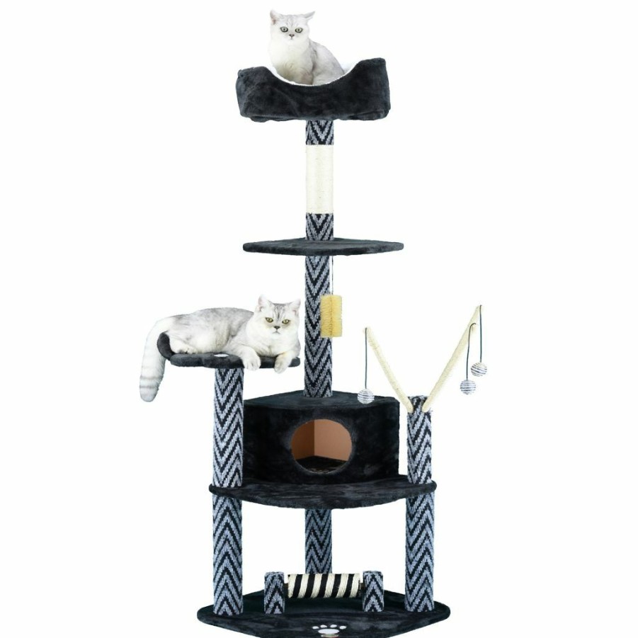 Best * Go Pet Club 62 In. Cat Tree Condo Furniture, Grey/Black