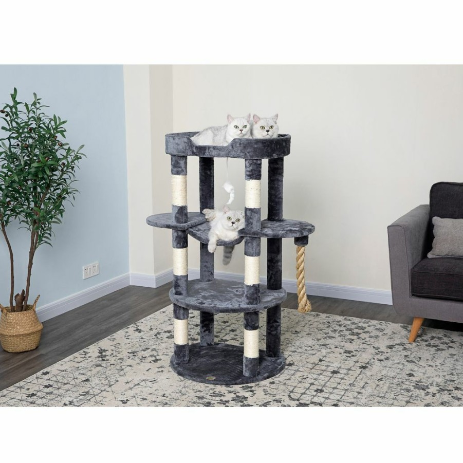 Best * New! Go Pet Club 46 In. Jungle Rope Cat Tree Scratcher With Sisal Covered Posts, Compressed Wood, Faux Fur Finish, Gray