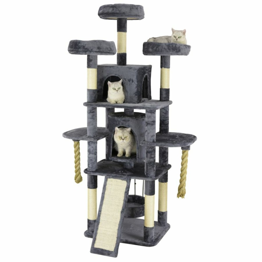 Clearance * New! Go Pet Club 70 In. Jungle Rope Cat Tree House With Sisal Covered Scratchers, Compressed Wood, Faux Fur Finish, Gray