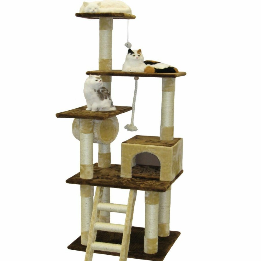 Best * Go Pet Club 67 In. Cat Condo House Furniture, Beige/Brown