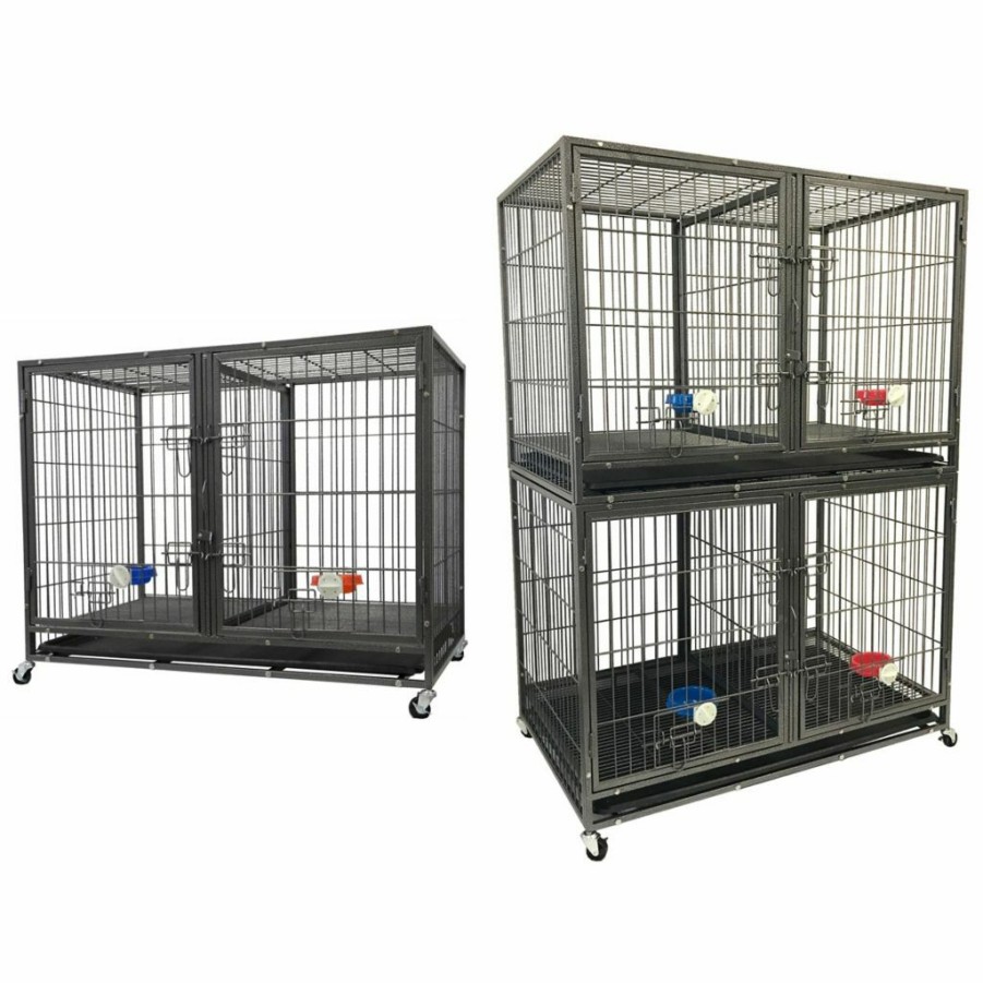 Hot * Go Pet Club Heavy-Duty 2-Door Metal Stackable Cat/Dog Crate With Divider And Water Bowls, 44.25 In.