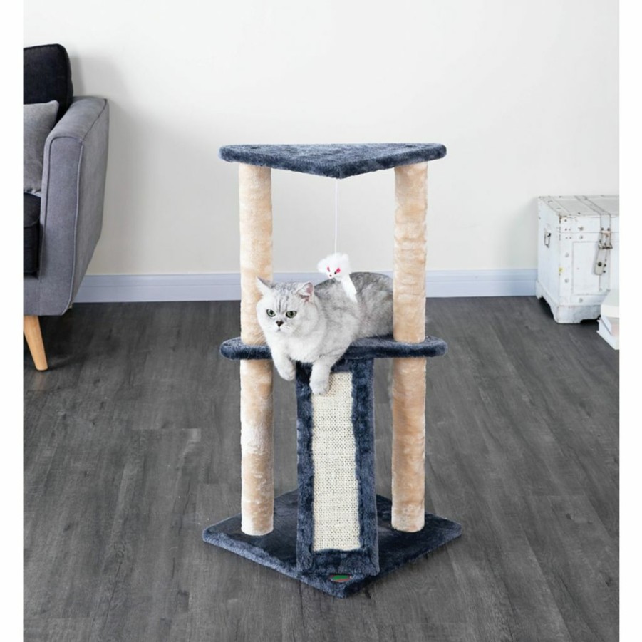 New * Go Pet Club 35 In. Kitten Cat Tree With Scratching Board, Natural Sisal Rope, Compressed Wood, Faux Fur Finish