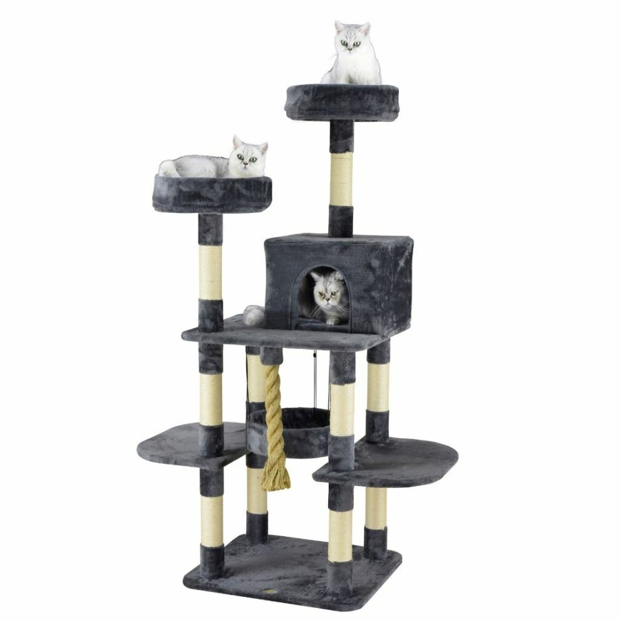 Online * New! Go Pet Club 61.5 In. Jungle Rope Cat Tree With Sisal Covered Posts, Compressed Wood, Faux Fur Finish, Gray