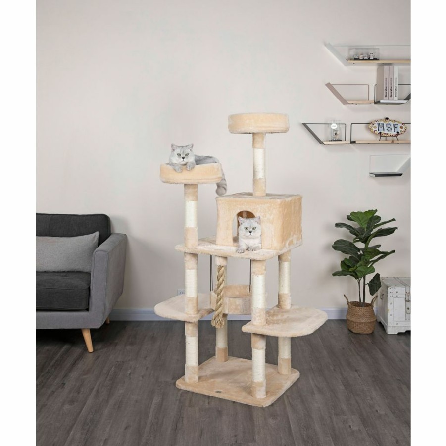 Online * New! Go Pet Club 61.5 In. Jungle Rope Cat Tree With Sisal Covered Posts, Compressed Wood, Faux Fur Finish, Beige