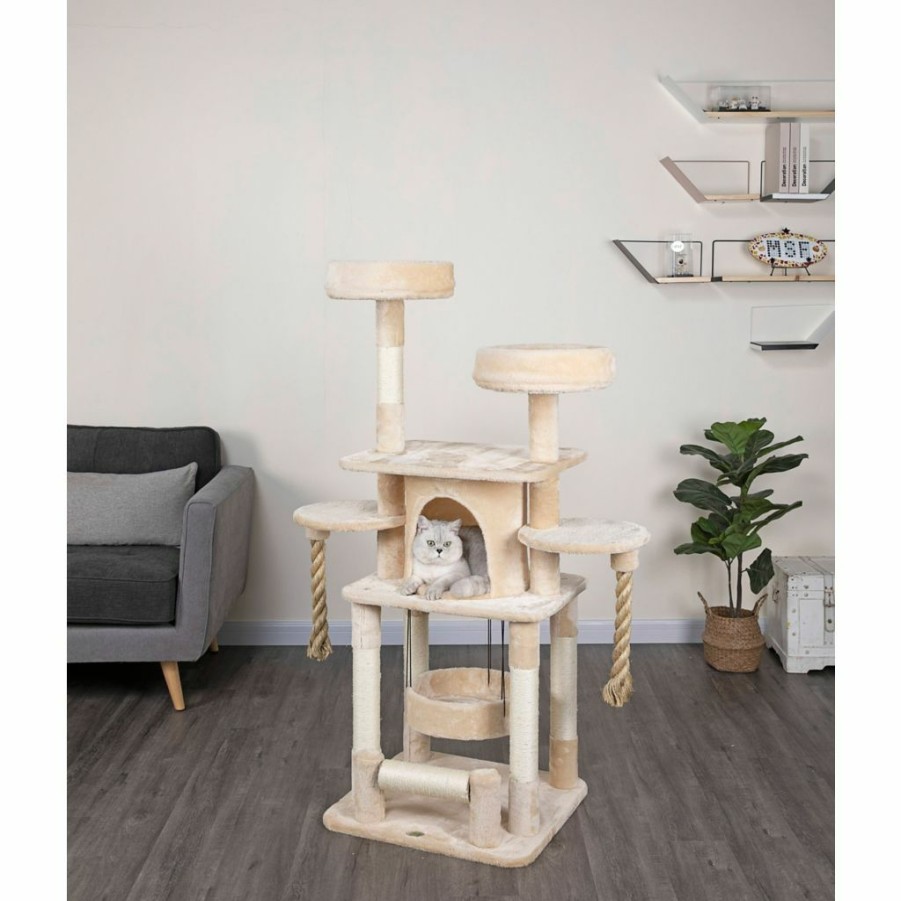 Wholesale * New! Go Pet Club 57.5 In. Jungle Rope Cat Tree With Sisal Covered Posts And Two Ropes, Compressed Wood, Faux Fur Finish, Beige