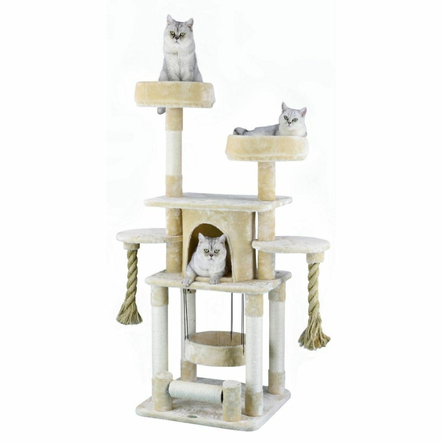 Wholesale * New! Go Pet Club 57.5 In. Jungle Rope Cat Tree With Sisal Covered Posts And Two Ropes, Compressed Wood, Faux Fur Finish, Beige