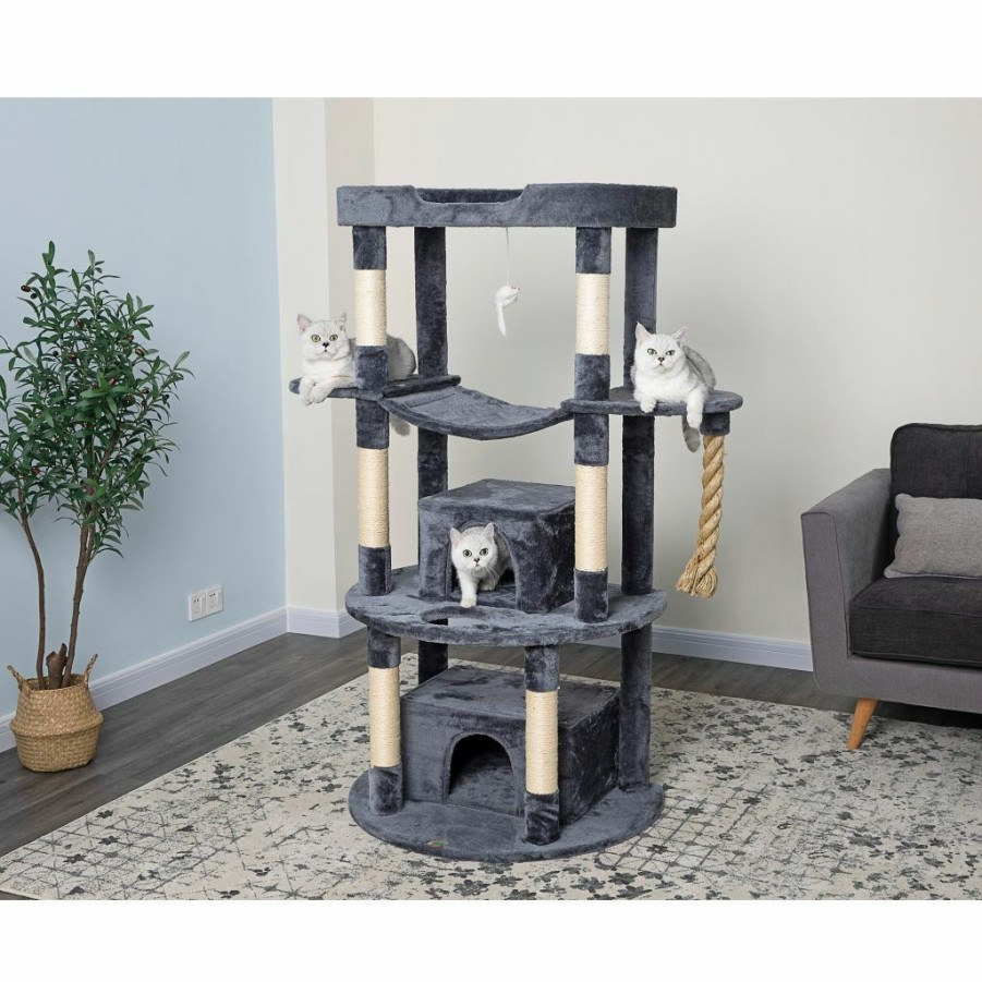 Online * New! Go Pet Club 60 In. Jungle Rope Cat Tree Scratcher With Sisal Covered Posts, Compressed Wood, Faux Fur Finish, Gray