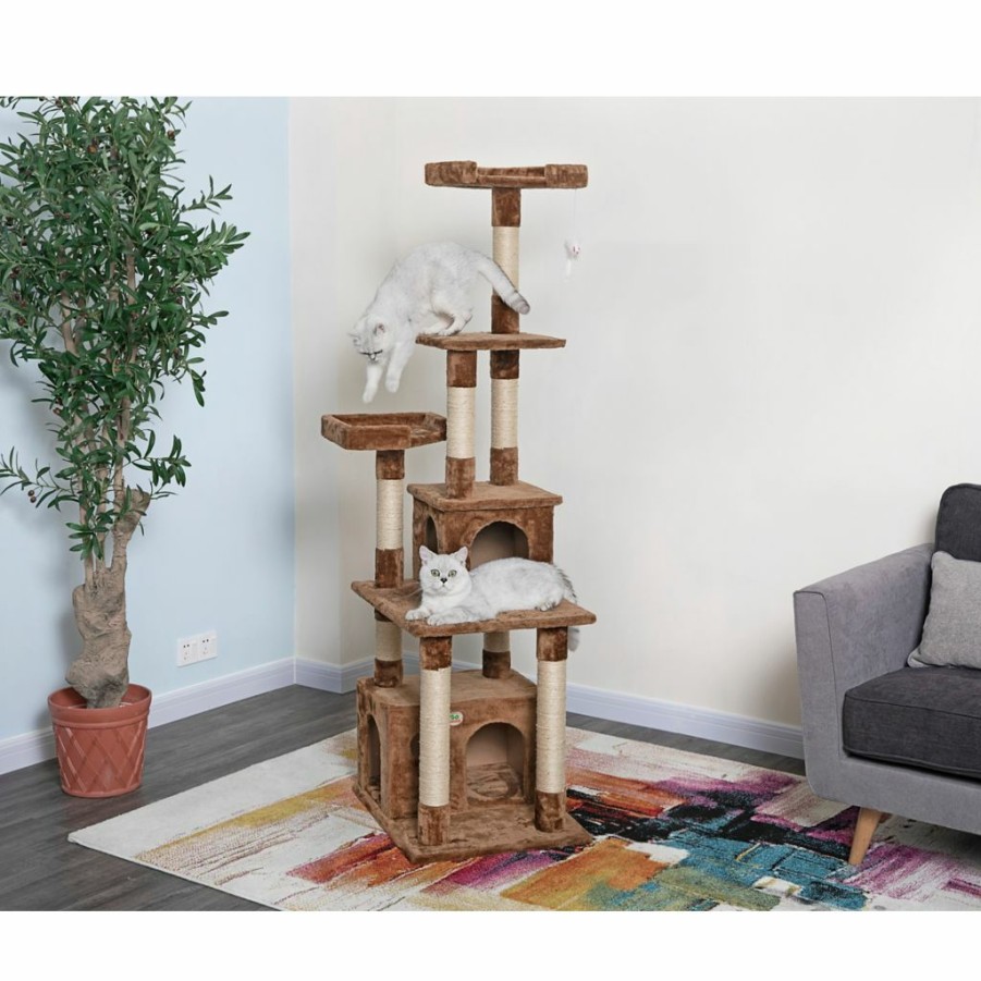 New * Go Pet Club 67.25 In. Cat Tree Furniture Condo, Brown