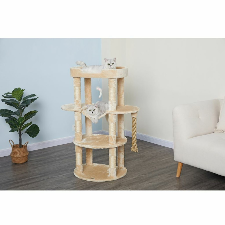 New * New! Go Pet Club 46 In. Jungle Rope Cat Tree Scratcher With Sisal Covered Posts, Compressed Wood, Faux Fur Finish, Beige