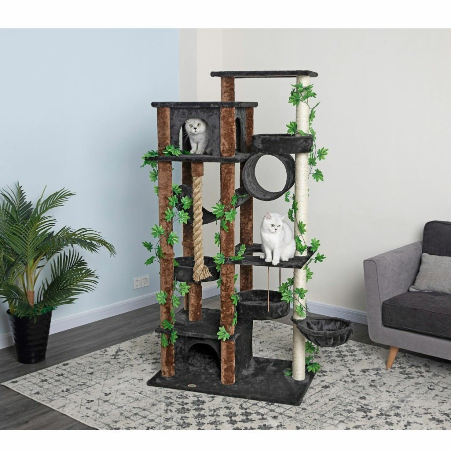 New * New! Go Pet Club 70 In. Forest Cat Tree House Furniture With Leaves, Compressed Wood, Faux Fur Finish