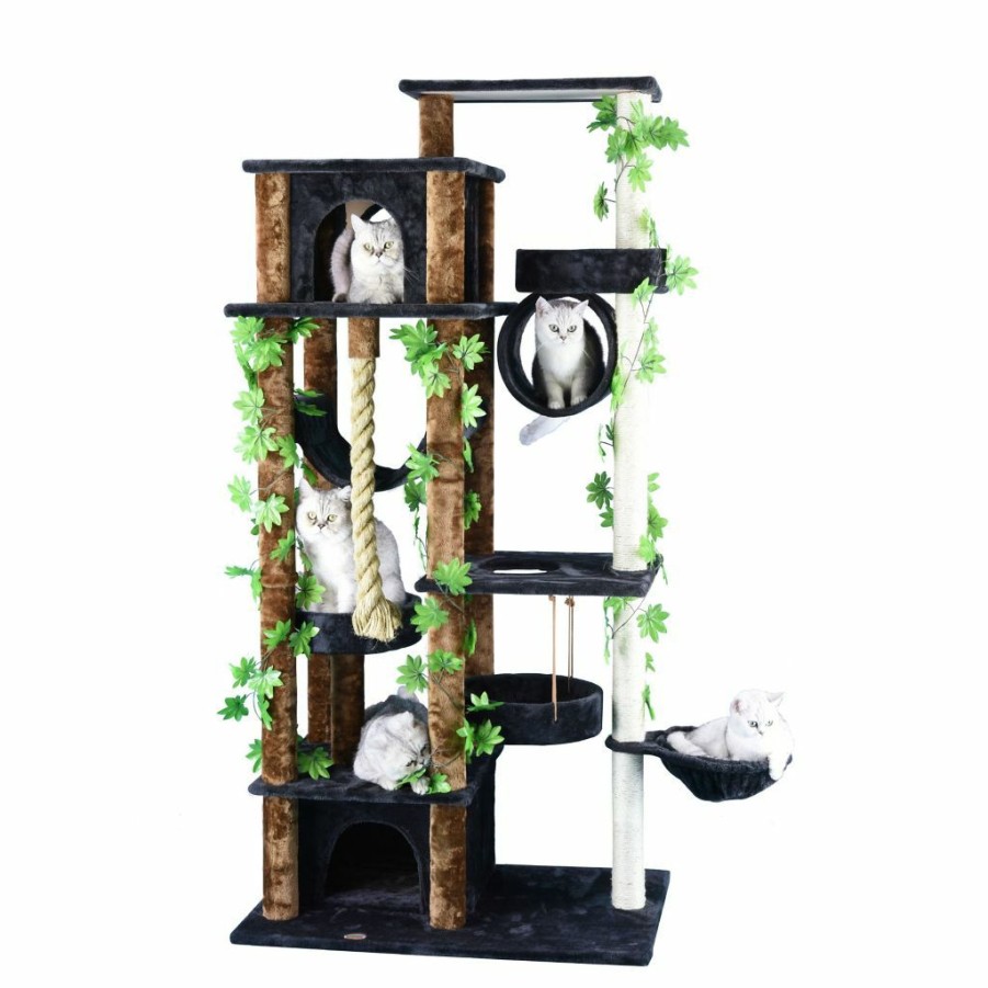 New * New! Go Pet Club 70 In. Forest Cat Tree House Furniture With Leaves, Compressed Wood, Faux Fur Finish