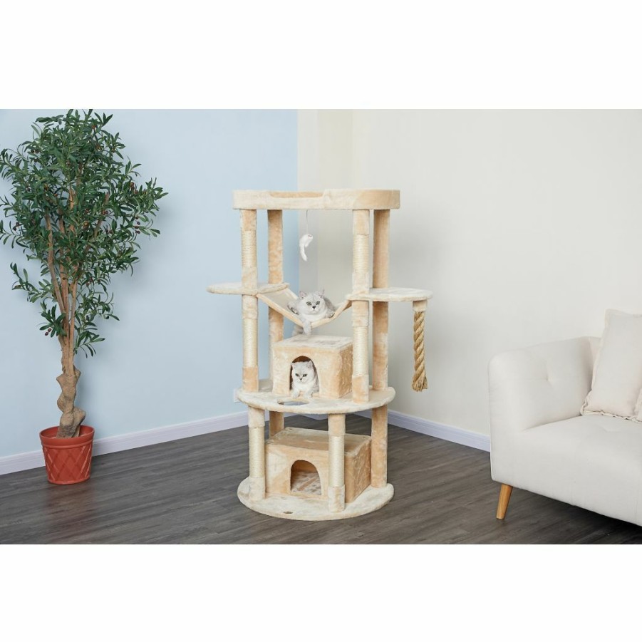 New * New! Go Pet Club 60 In. Jungle Rope Cat Tree Scratcher With Sisal Covered Posts, Compressed Wood, Faux Fur Finish, Beige