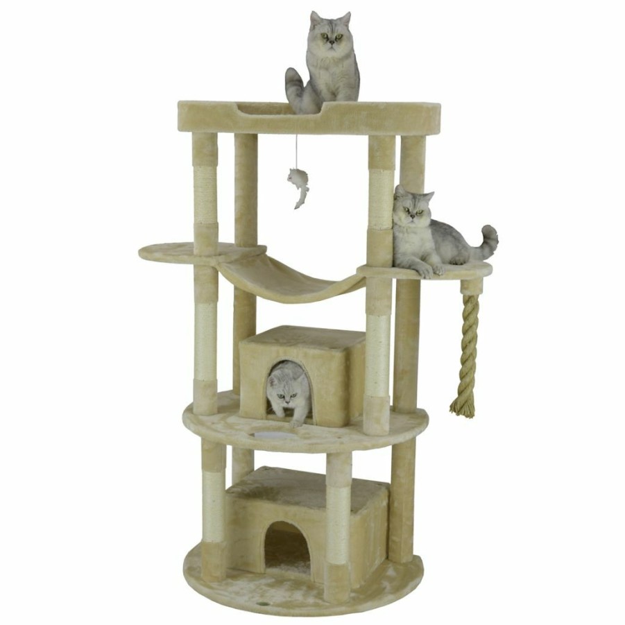 New * New! Go Pet Club 60 In. Jungle Rope Cat Tree Scratcher With Sisal Covered Posts, Compressed Wood, Faux Fur Finish, Beige